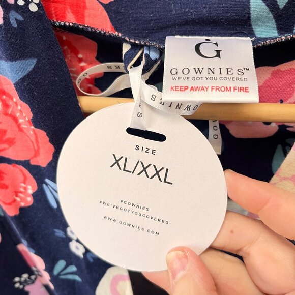 Floral Maternity Gown Robe By Gownies Xl/Xxl Cotton/Spandex Navy & Pink With Bel - Picture 3 of 6